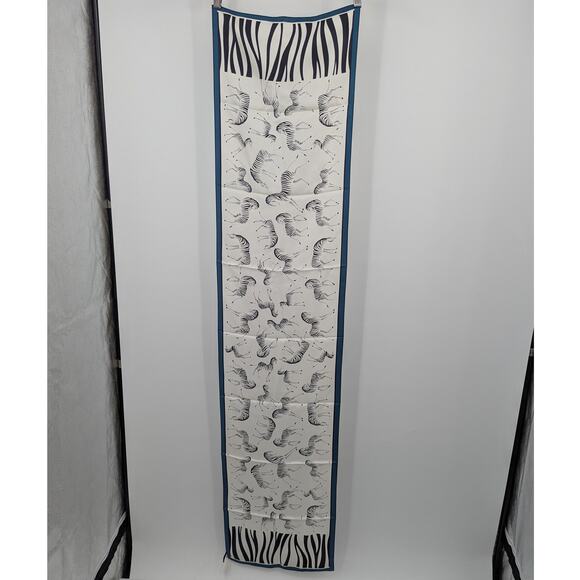 NEW Talbots 100% Silk Zebra Print Long Scarf Blue Black White NWT Safari Themed - Picture 2 of 10